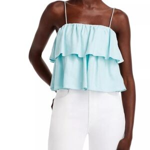 Alice + Olivia blue marylynn ruffle top size 2
